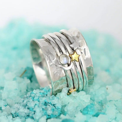 Silver Star Moon Sun Ring