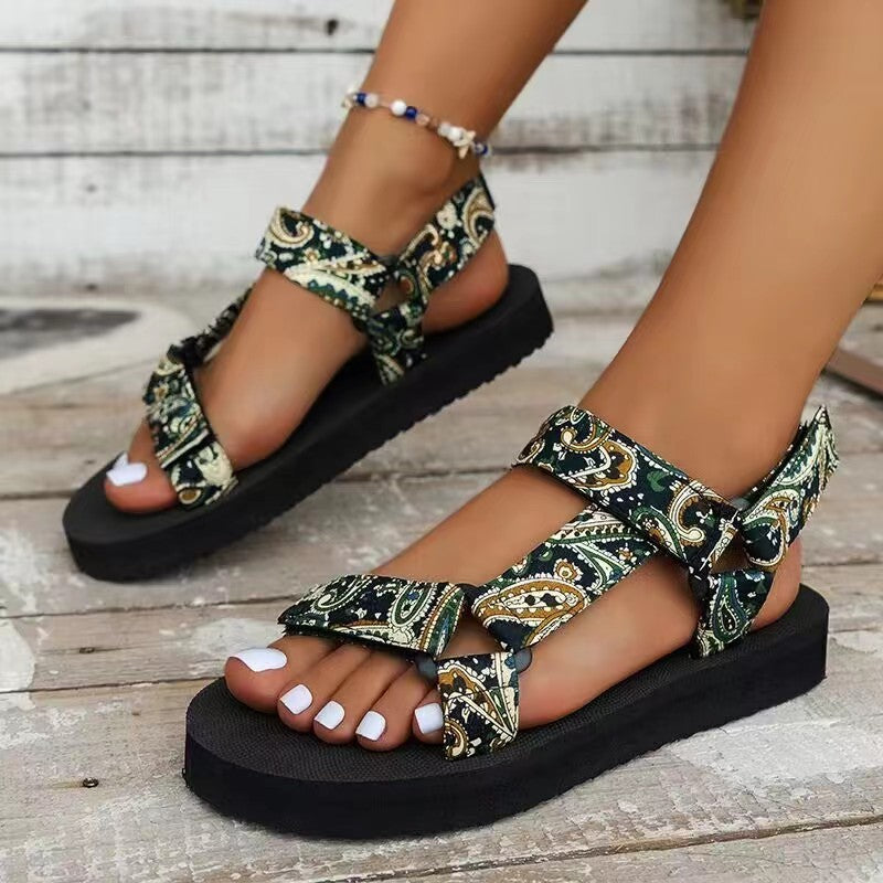 Printed Velcro-design Sandals Summer