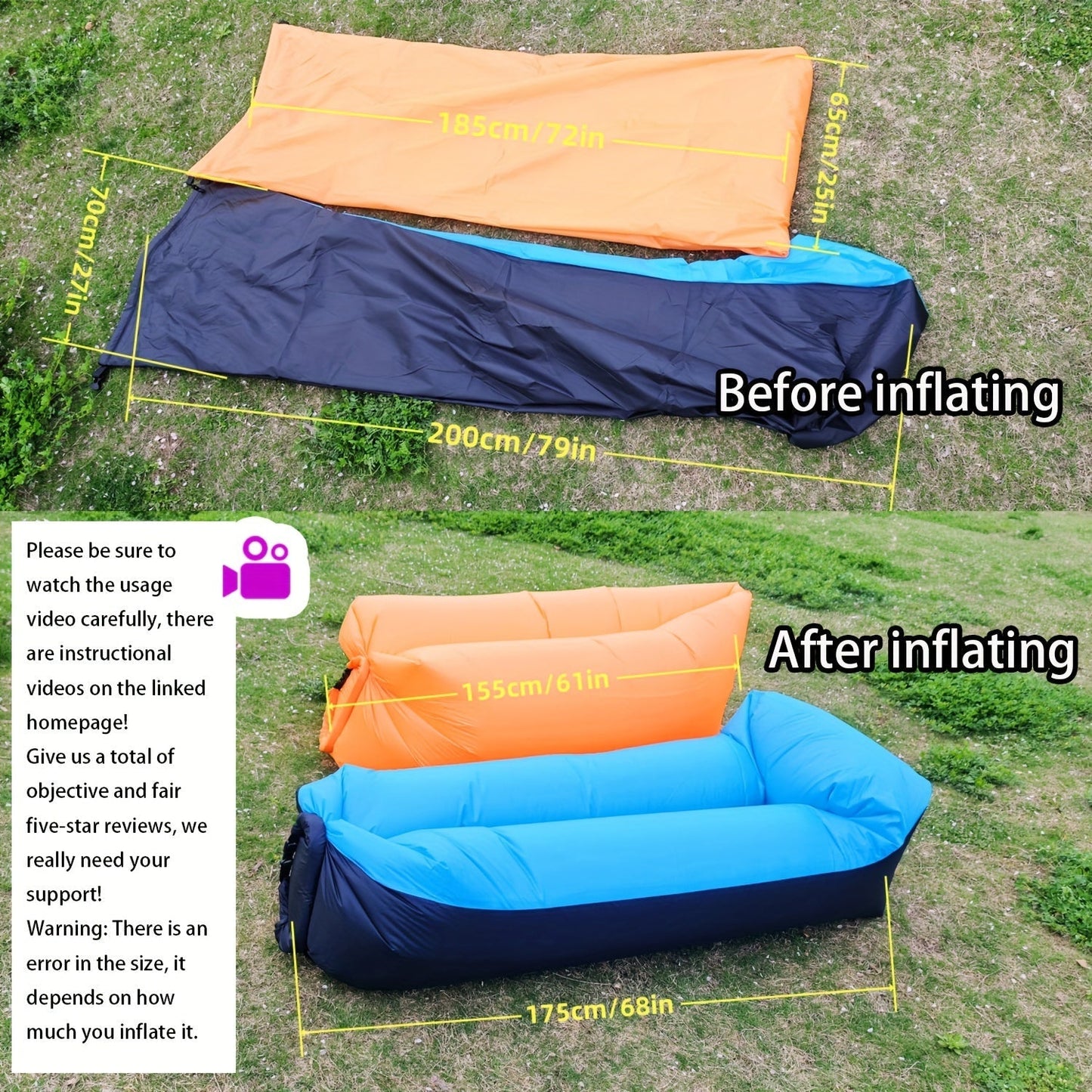 Inflatable Lounger Air Sofa Hammock - Portable, Waterproof & Leakproof