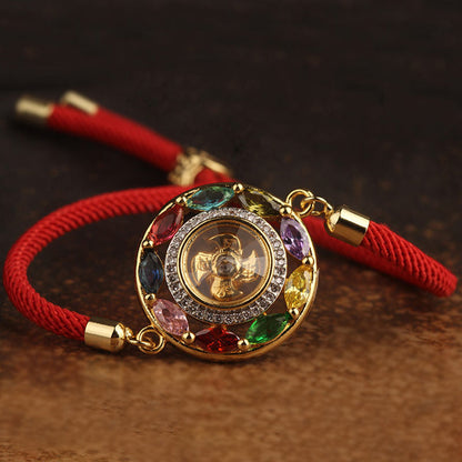 Colorful Zircon Wealth Luck & Prosperity Rotation Bracelet Necklace Pendant