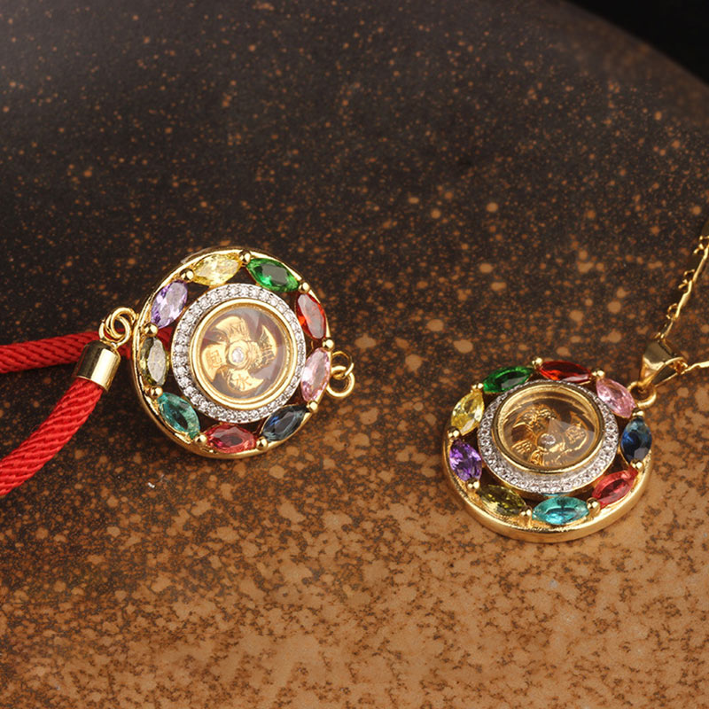 Colorful Zircon Wealth Luck & Prosperity Rotation Bracelet Necklace Pendant