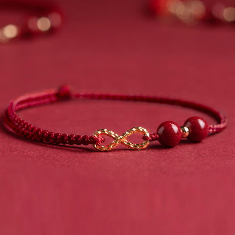 Red String 14K Gold Infinity Symbol Cinnabar Bracelet Anklet