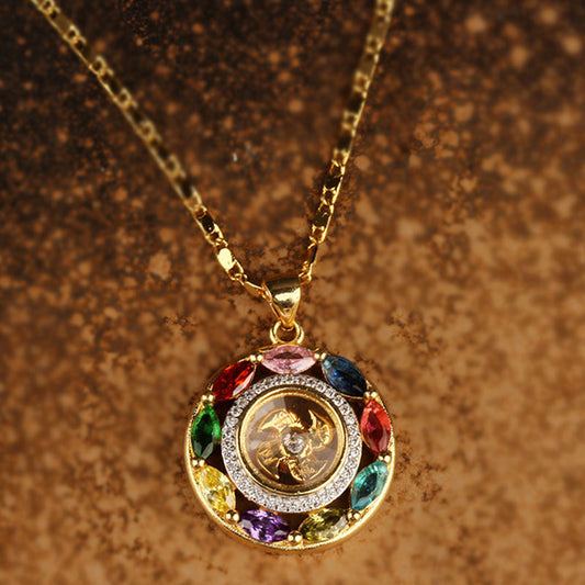 Colorful Zircon Wealth Luck & Prosperity Rotation Bracelet Necklace Pendant