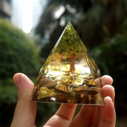 Tree of Life Peridot With Tiger Eye Orgone Pyramid