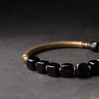 Black Obsidian Crystal Copper Power Couple Bracelet