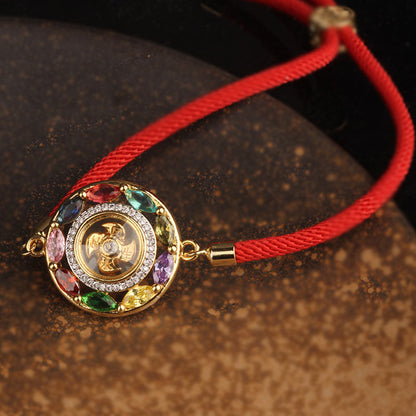 Colorful Zircon Wealth Luck & Prosperity Rotation Bracelet Necklace Pendant