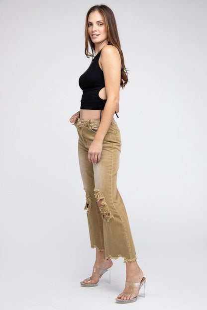 Distressed Vintage Washed Wide Leg Pants