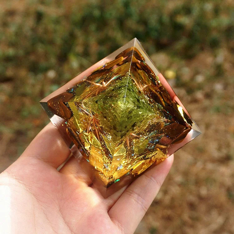 Tree of Life Peridot With Tiger Eye Orgone Pyramid