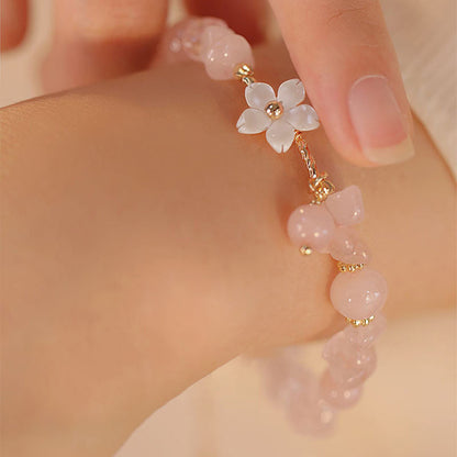 14k Gold Plated Natural Pink Crystal Flower Love Bracelet