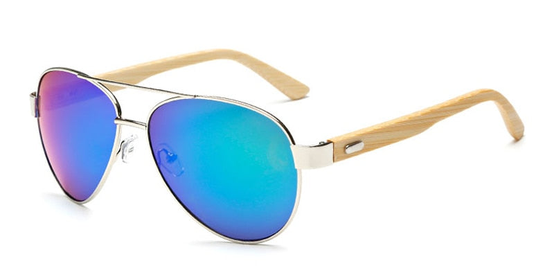 Bamboo Sunglasses Pilot Wooden Metal Brand Designer Mirror