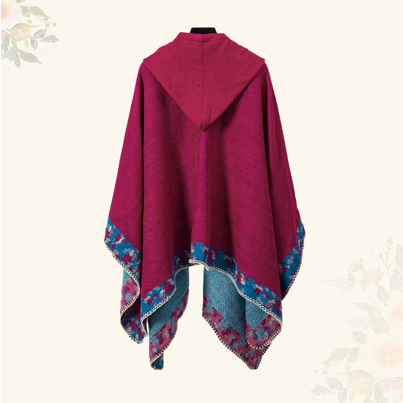 Tibetan Shawl Border Small Floral Flower Hooded Cloak