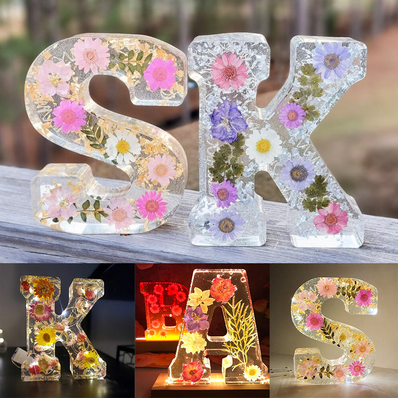 Resin Dried Flower Printed Letters LED Night Light