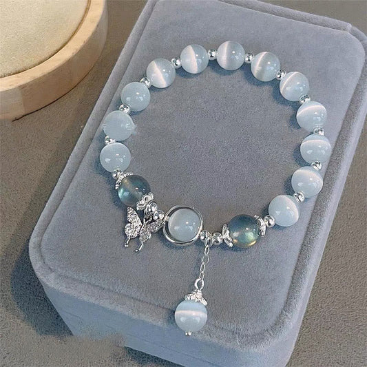 Cat's Eye Moonstone Butterfly Star Charm Support Bracelet