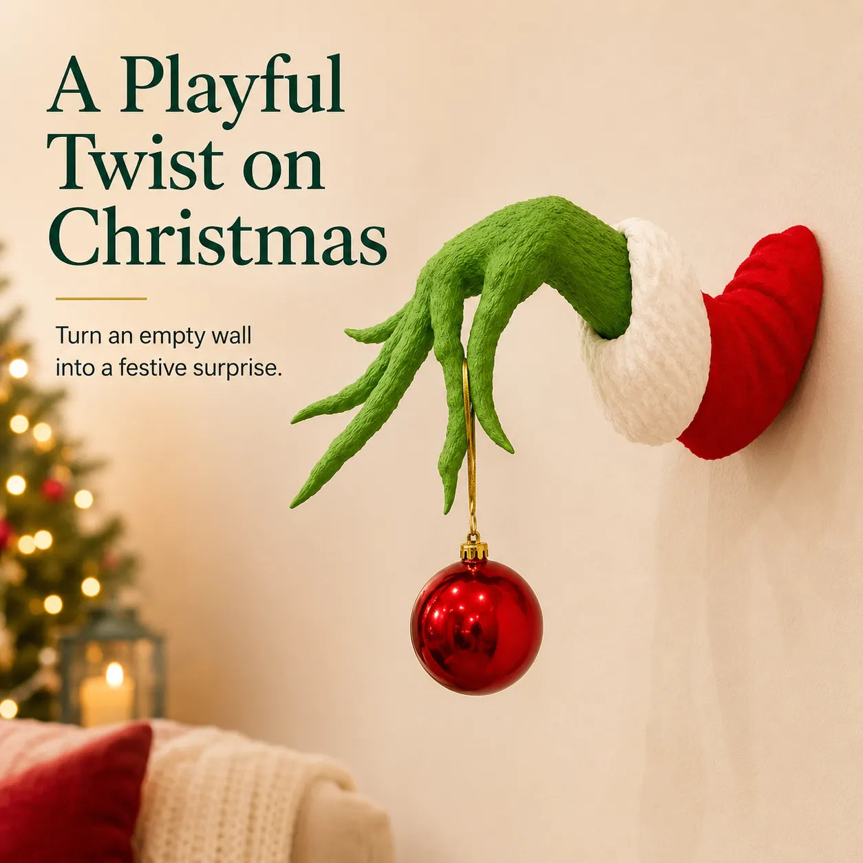 Green Monster Hand Christmas Wall Mount Ornament Holder Decor