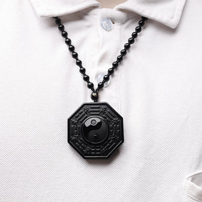 Black Obsidian Stone Yin Yang Pendant Necklace