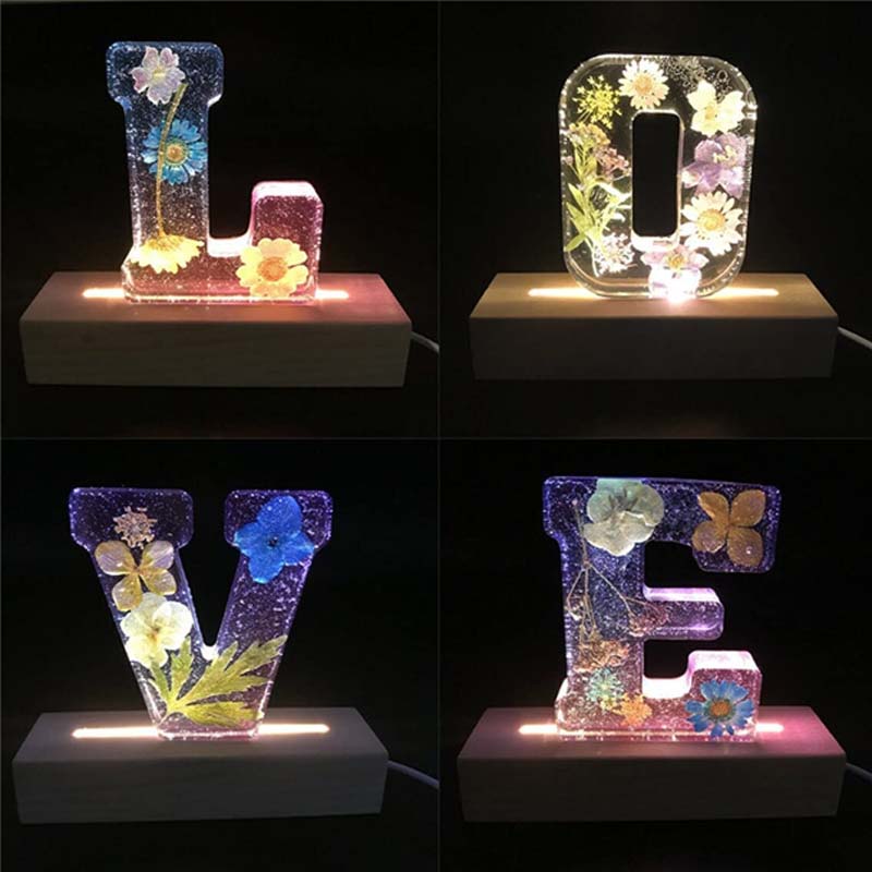 Resin Dried Flower Printed Letters LED Night Light