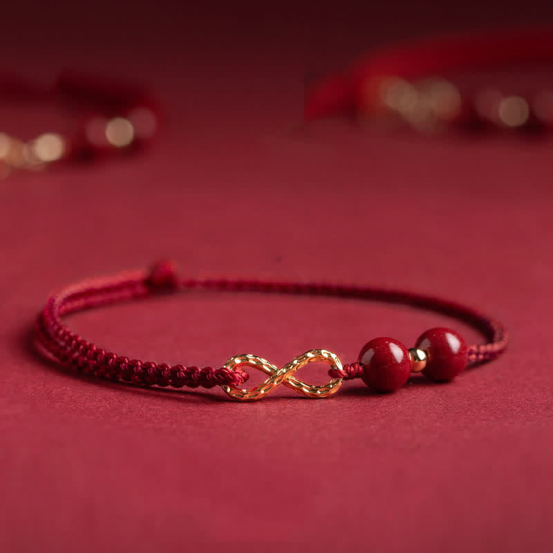 Red String 14K Gold Infinity Symbol Cinnabar Bracelet Anklet