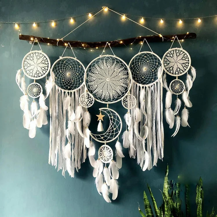 Feather Moon And Stars Dream Catcher - Set of 5