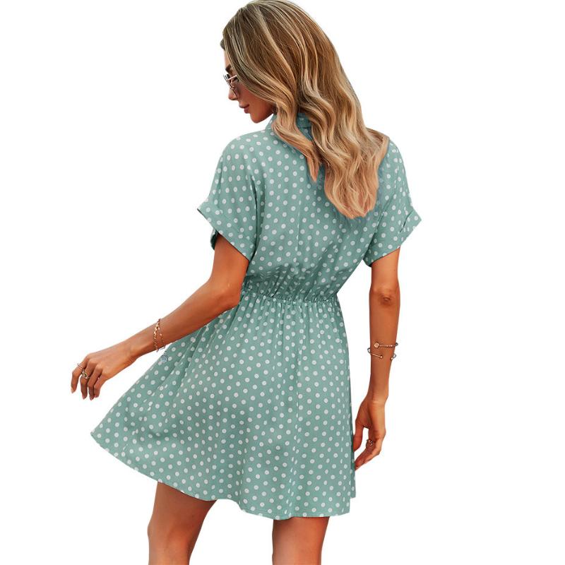 Polka Dots Knee Length Waist Belt Tie Dress