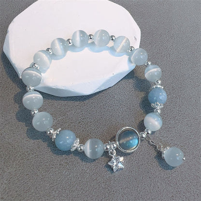 Cat's Eye Moonstone Butterfly Star Charm Support Bracelet