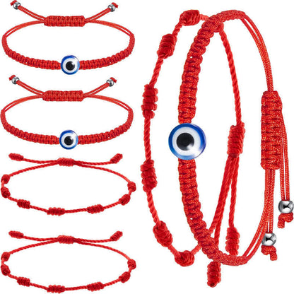 Evil Eye Seven Knot Red String Protection Bracelet (4 Pieces)