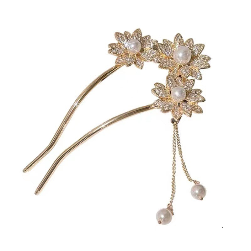 Floral Hairpin Elegant Pearl Pendant