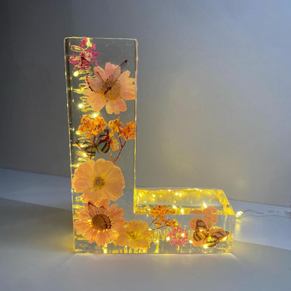 Resin Dried Flower Printed Letters LED Night Light