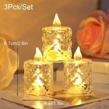 3pcs/SET Crystal Flameless Candle Light