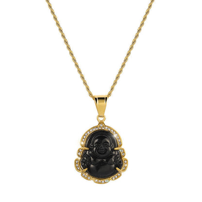 Laughing Buddha 18K Gold Filled Jade Necklace