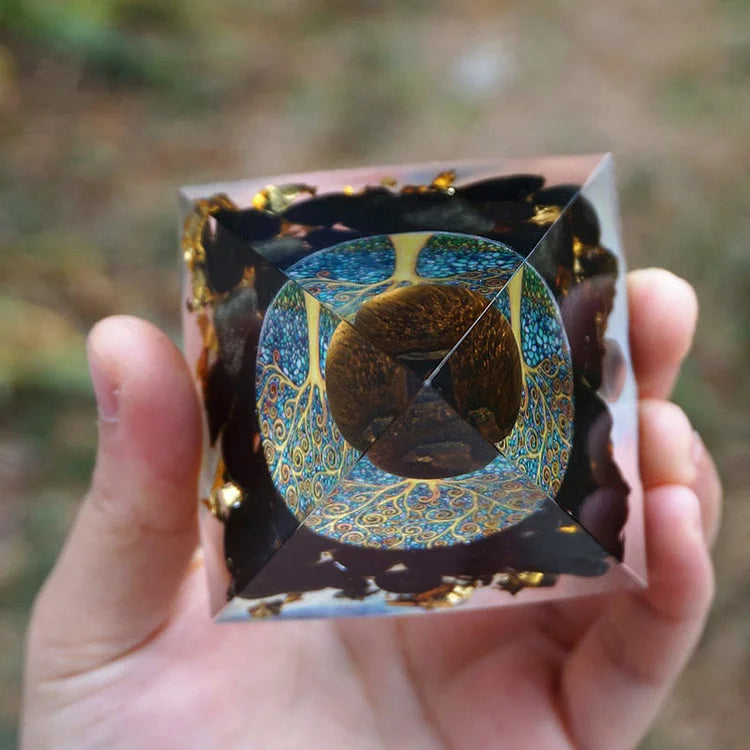 Tiger Eye Sphere & Obsidian Protection Orgone Pyramid