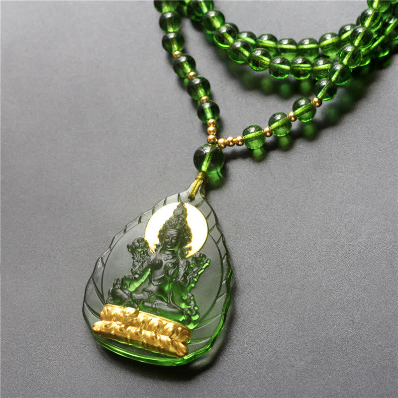 Tibetan Green Tara Buddha Liuli Crystal Necklace