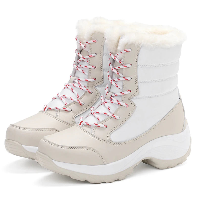 Womens Waterproof Snow Boots Fur Lining Slippoly Urethane On Soles