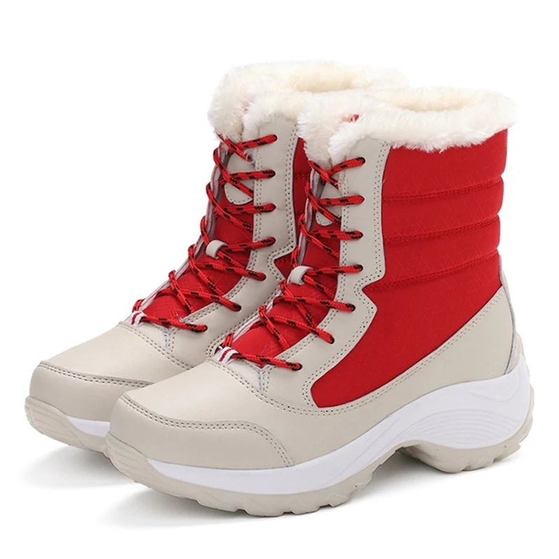 Womens Waterproof Snow Boots Fur Lining Slippoly Urethane On Soles