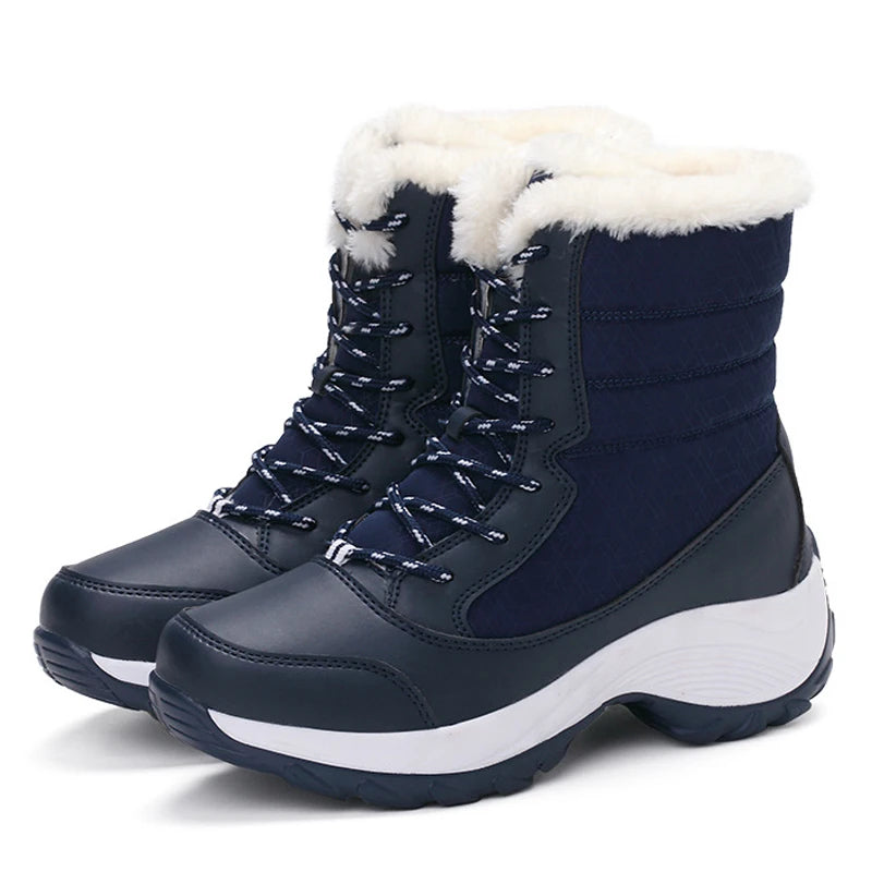 Womens Waterproof Snow Boots Fur Lining Slippoly Urethane On Soles