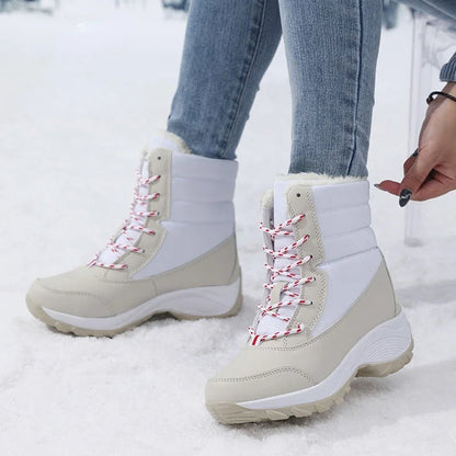 Womens Waterproof Snow Boots Fur Lining Slippoly Urethane On Soles