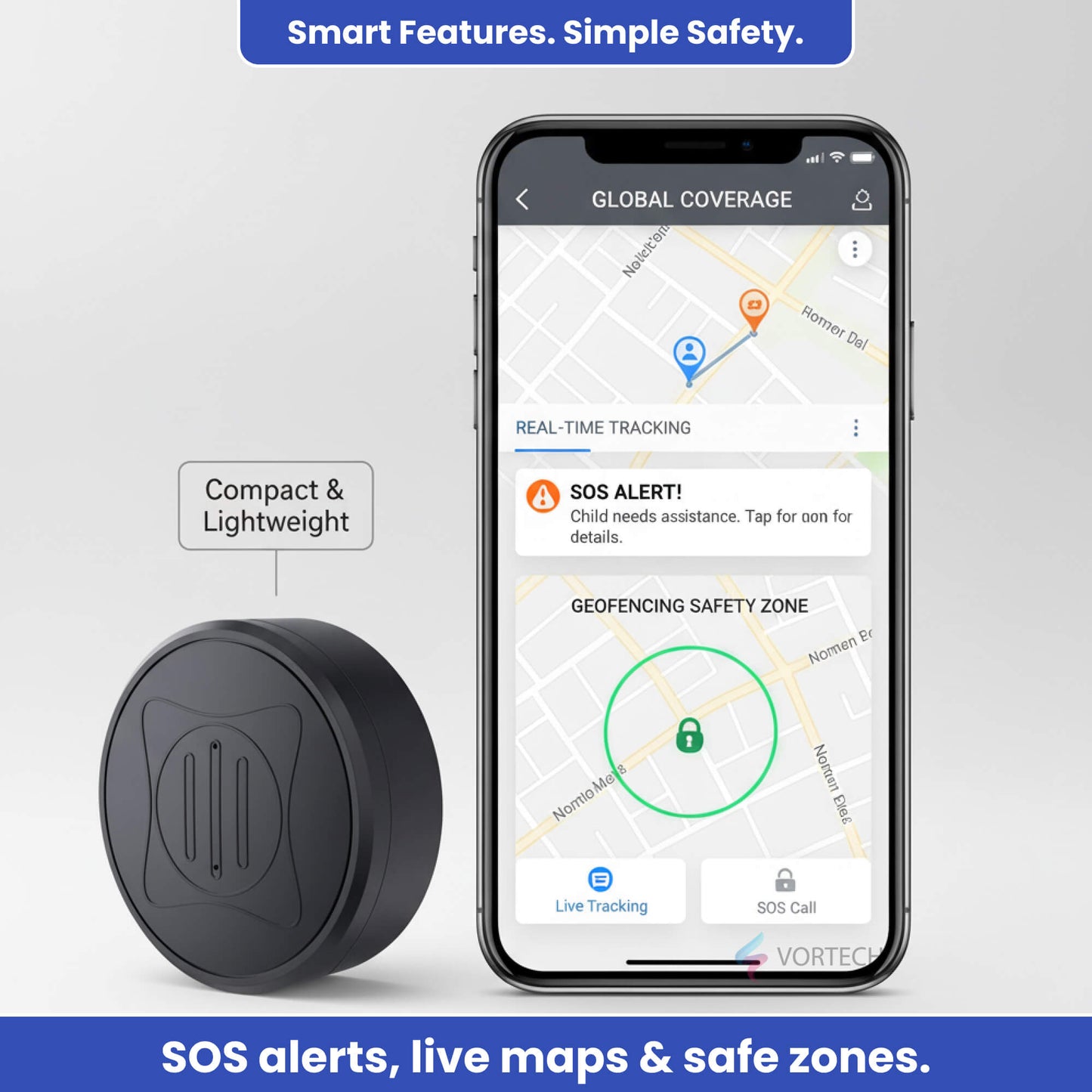 GPS Backpack Tracker for Kids | Real-Time Location, Safe Zone Alerts & Anti-Theft Protection – No Subscription Needed
