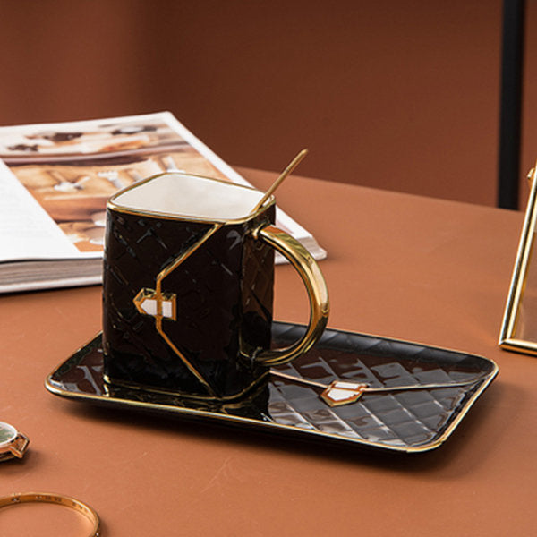 Handbag Inspired Coffee Cup with Saucer and Spoon