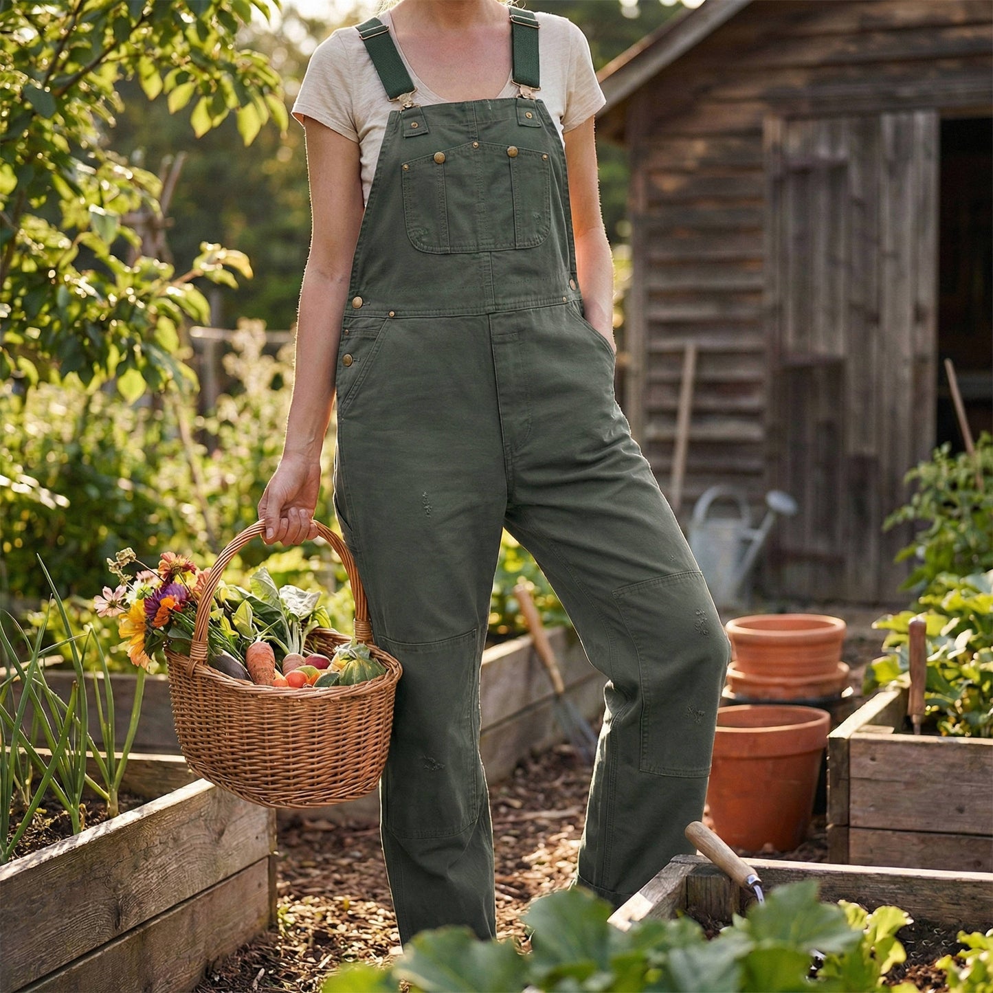 Women's Canvas Bib Overalls Duck Workwear Dungarees with Pockets