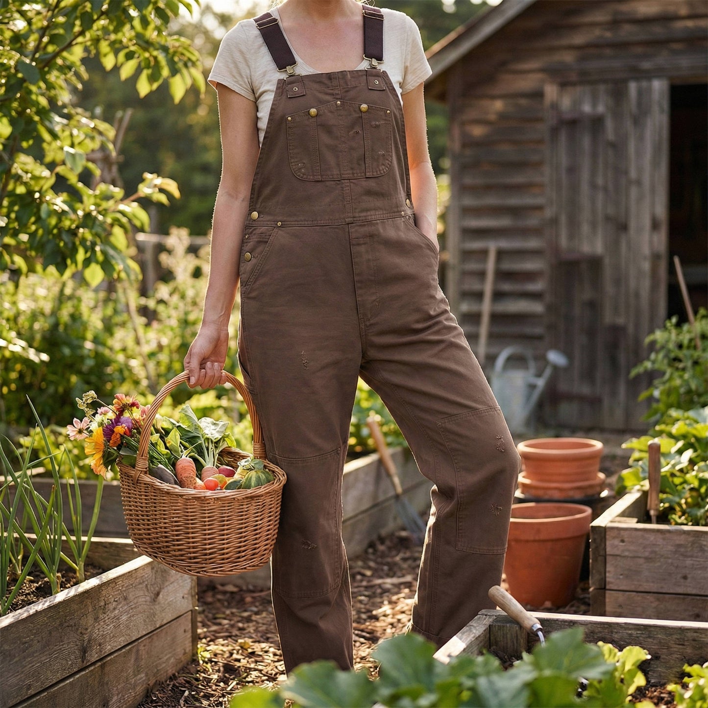 Women's Canvas Bib Overalls Duck Workwear Dungarees with Pockets
