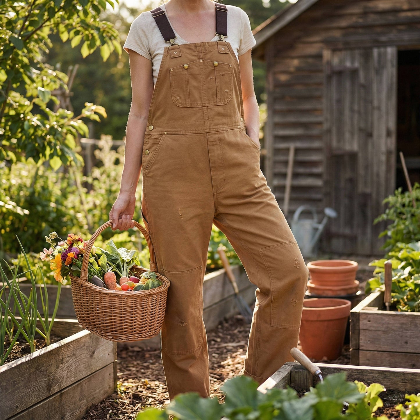 Women's Canvas Bib Overalls Duck Workwear Dungarees with Pockets