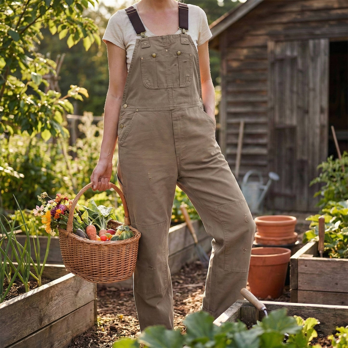 Women's Canvas Bib Overalls Duck Workwear Dungarees with Pockets