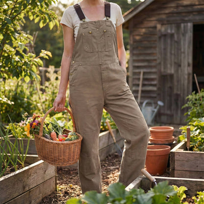 Women's Canvas Bib Overalls Duck Workwear Dungarees with Pockets