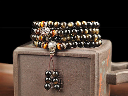 Black Obsidian Tiger Eye Blessing Mala Bracelet