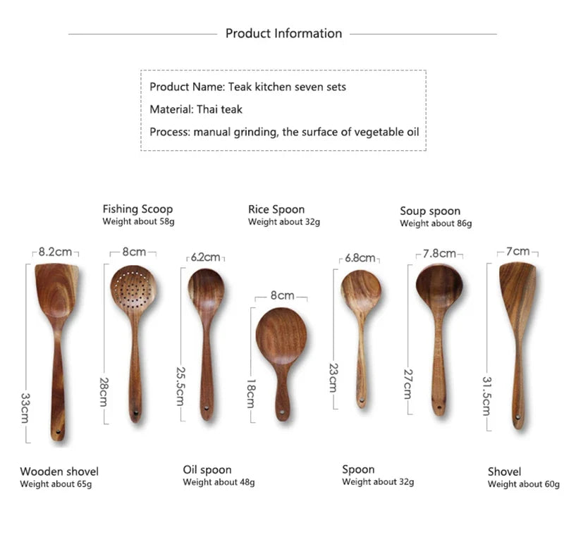 Natural Teak Wooden Kitchen Utensil Set – Eco-Friendly Cooking Spoons Non-Stick Safe 2026