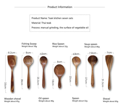 Natural Teak Wooden Kitchen Utensil Set – Eco-Friendly Cooking Spoons Non-Stick Safe 2026