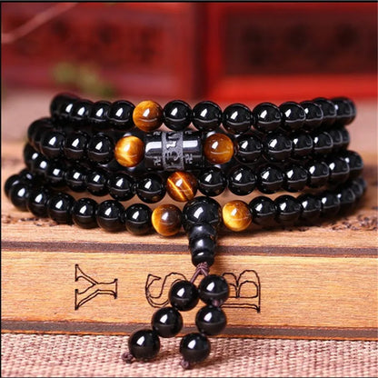 Black Obsidian Tiger Eye Blessing Mala Bracelet