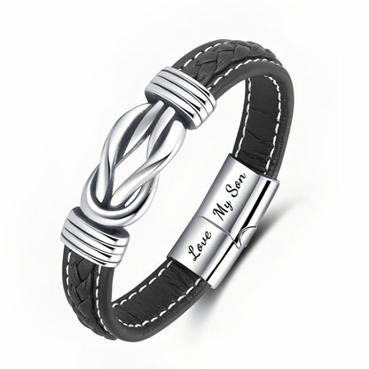 “Mother and Son Forever Linked Together" Braided Leather Bracelet