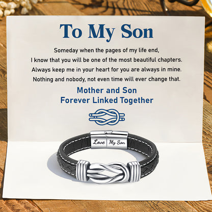 “Mother and Son Forever Linked Together" Braided Leather Bracelet