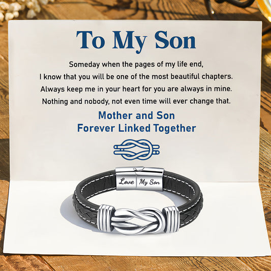 “Mother and Son Forever Linked Together" Braided Leather Bracelet