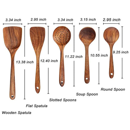 Natural Teak Wooden Kitchen Utensil Set – Eco-Friendly Cooking Spoons Non-Stick Safe 2026